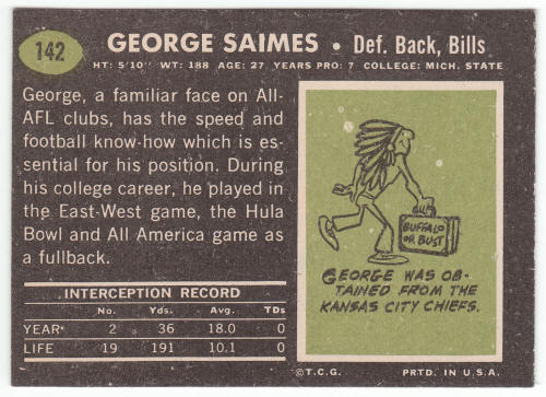1969 Topps #142 George Saimes back