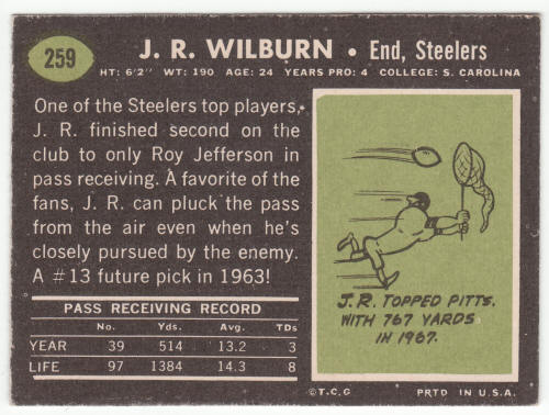 1969 Topps #259 J R Wilburn back