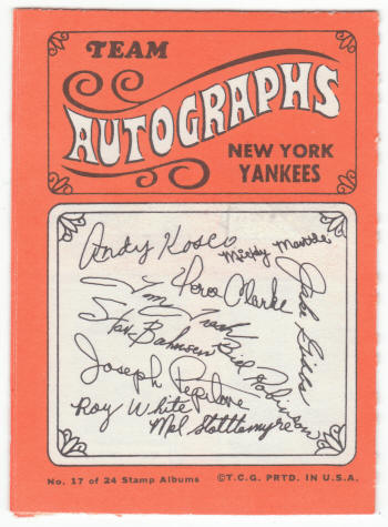 1969 Topps Stamp Album #17 New York Yankees back