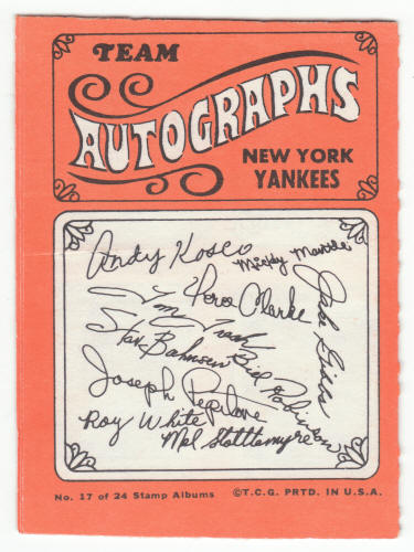 1969 Topps Stamp Album #17 New York Yankees back