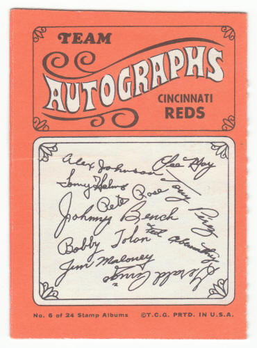 1969 Topps Stamp Album #6 Cincinnati Reds back