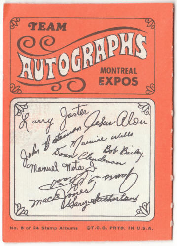 1969 Topps Stamp Album #8 Montreal Expos back