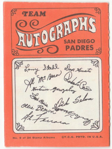 1969 Topps Stamp Album #9 San Diego Padres back