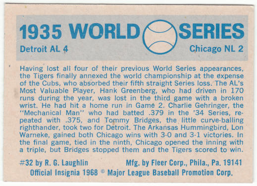 1970 Fleer #32 1935 World Series back