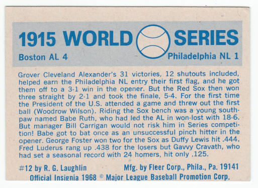 1915 World Series Card #12 Babe Ruth back