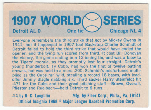 1970 Fleer #4 1907 World Series back