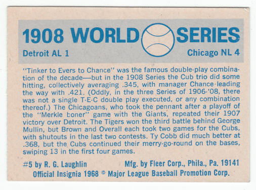 1908 World Series Card #5 Tinker Evers Chance back