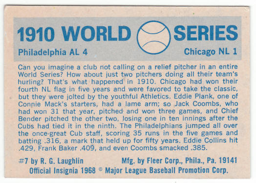 1970 Fleer #7 1910 World Series back