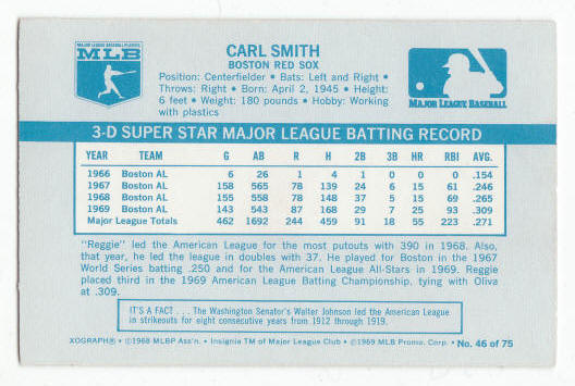 1970 Kelloggs 3D Reggie Smith #46 back