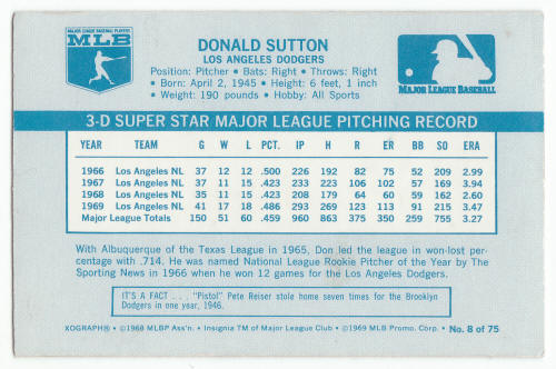1970 Kelloggs 3D Don Sutton #8 back