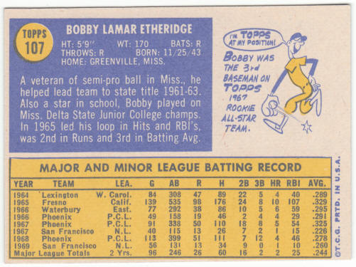 1970 Topps Baseball #107 Bobby Etheridge