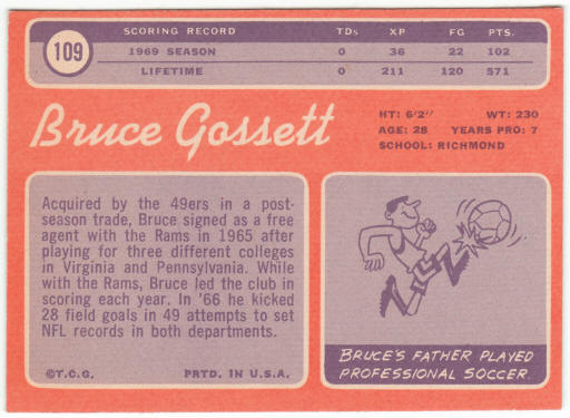 1970 Topps Football #109 Bruce Gossett