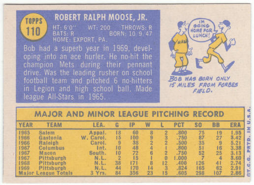 1970 Topps Baseball #110 Bob Moose
