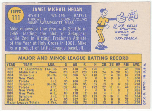 1970 Topps Baseball #111 Mike Hegan