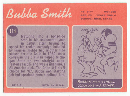 1970 Topps Football #114 Bubba Smith Rookie Card back