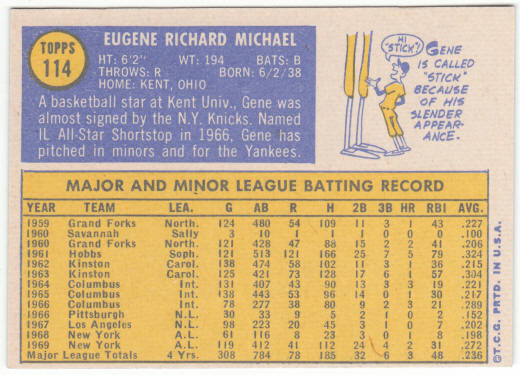 1970 Topps Baseball #114 Gene Michael