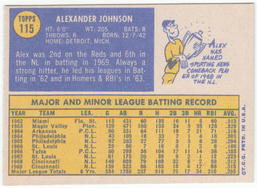 1970 Topps Baseball #115 Alex Johnson