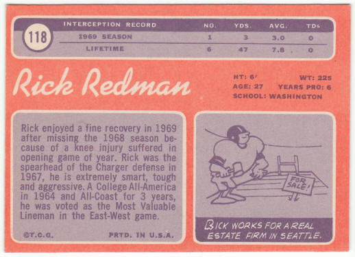 1970 Topps Football #118 Rick Redman