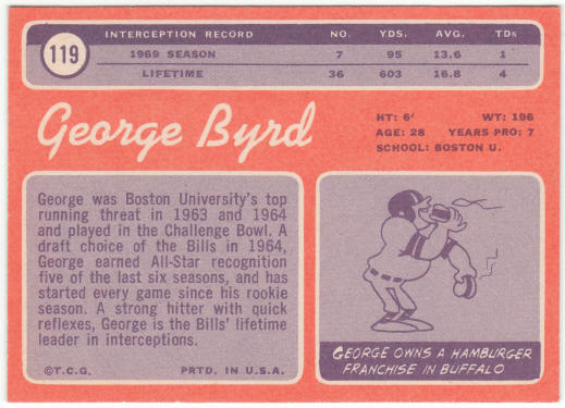 1970 Topps Football #119 George Byrd
