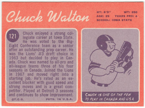 1970 Topps Football #121 Chuck Walton Rookie Card