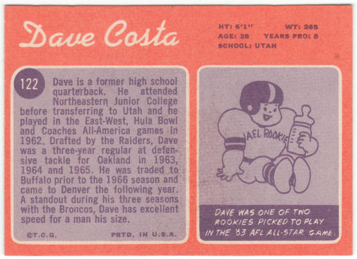 1970 Topps Football #122 Dave Costa
