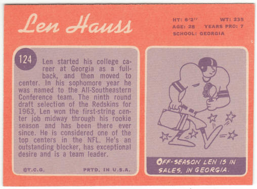 1970 Topps Football #124 Len Hauss
