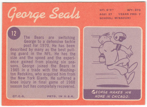 1970 Topps Football #12 George Seals Rookie Card