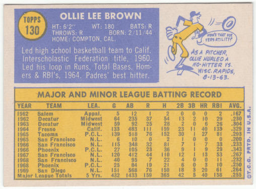 1970 Topps Baseball #130 Ollie Brown