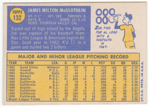 1970 Topps Baseball #132 Jim McGlothlin