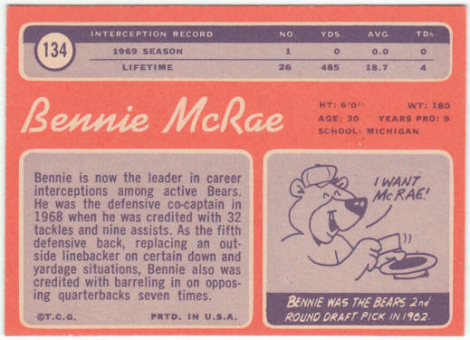 1970 Topps Football #134 Bennie McRae