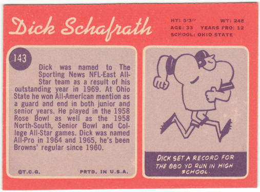 1970 Topps Football #143 Dick Schafrath