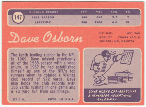1970 Topps Football #147 Dave Osborn