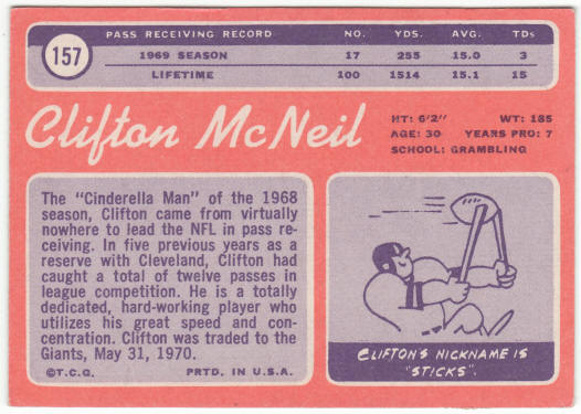 1970 Topps Football #157 Clifton McNeil