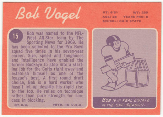 1970 Topps Football #15 Bob Vogel