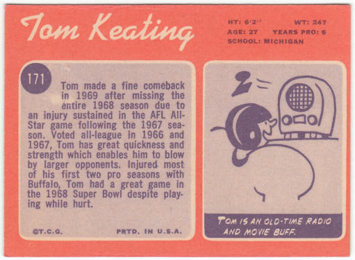 1970 Topps Football #171 Tom Keating