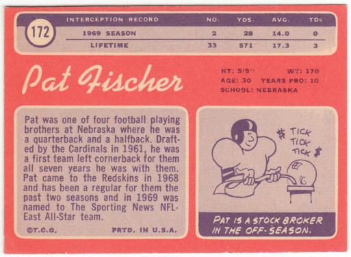 1970 Topps Football #172 Pat Fischer