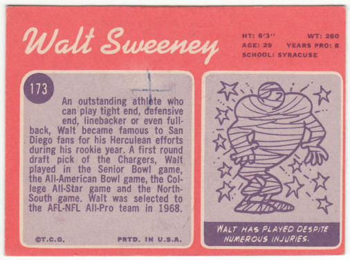 1970 Topps Football #173 Walt Sweeney