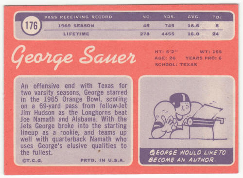 1970 Topps Football #176 George Sauer Jr back