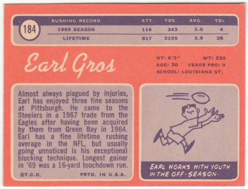 1970 Topps Football #184 Earl Gros