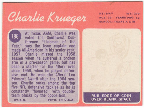 1970 Topps Football #186 Charlie Krueger