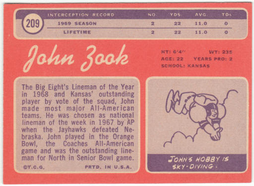 1970 Topps Football #209 John Zook Rookie Card