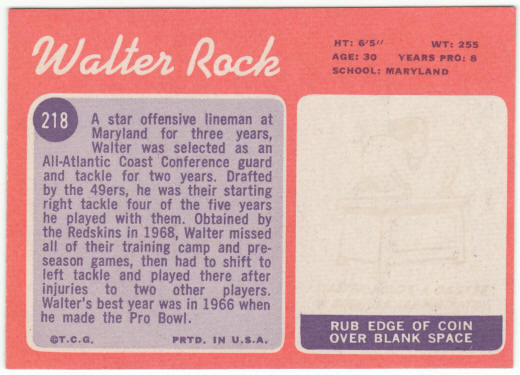 1970 Topps Football #218 Walter Rock
