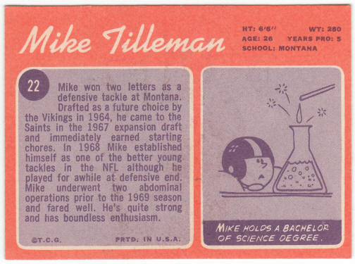 1970 Topps Football #22 Mike Tilleman