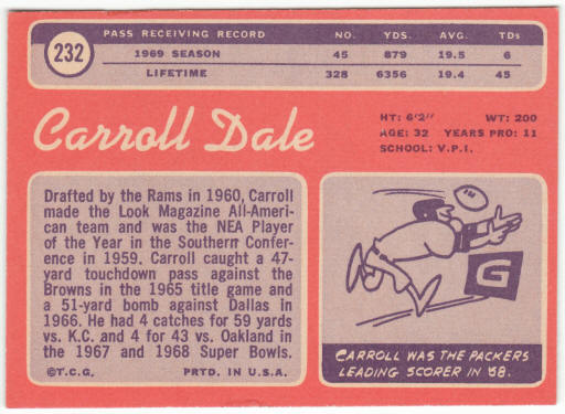 1970 Topps Football #232 Carroll Dale