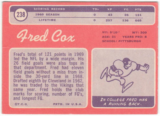 1970 Topps Football #238 Fred Cox