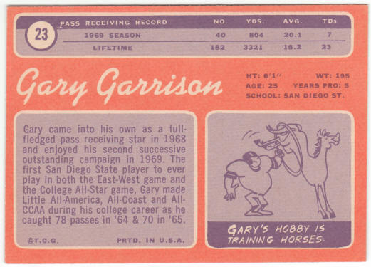 1970 Topps Football #23 Gary Garrison