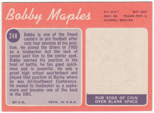 1970 Topps Football #248 Bobby Maples