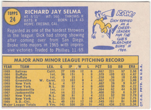 1970 Topps Baseball #24 Dick Selma