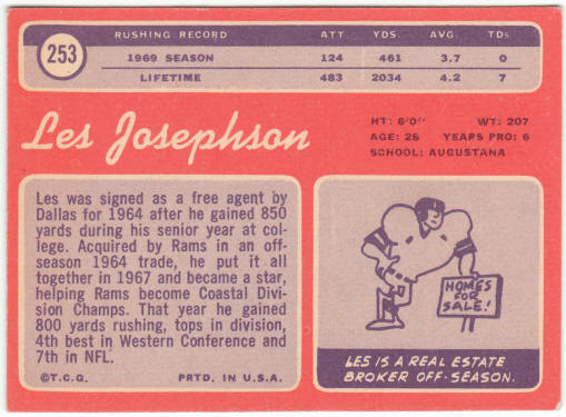 1970 Topps Football #253 Les Josephson