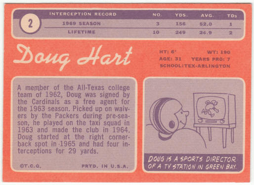 1970 Topps Football #2 Doug Hart Rookie Card